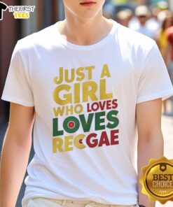 Alt Text: Awesome Just A Girl Who Loves Reggae T-Shirt featuring vibrant design and colors for reggae music fans.