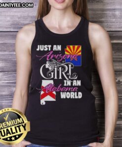 Arizona girl in Alabama world tank top, showcasing a trendy design perfect for casual summer wear.