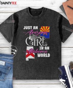 Alt Text: Awesome Arizona girl in Alabama world washed t-shirt, showcasing a stylish casual look with vibrant colors.