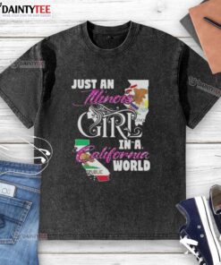 Illinois girl in California world wearing a washed t-shirt, showcasing trendy casual style and summer vibes.