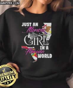 Illinois girl in a Florida world sweatshirt, showcasing a stylish and cozy outfit perfect for relaxed days.