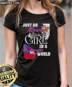 Awesome Illinois girl in a Georgia world ladies tee, showcasing a stylish design perfect for casual wear and proud locals.