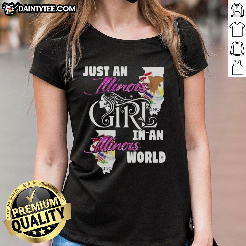 awesome-just-an-illinois-girl-in-a-illinois-world-ladies-tee Awesome Illinois girl in a stylish Illinois world ladies tee, showcasing state pride and trendy fashion.