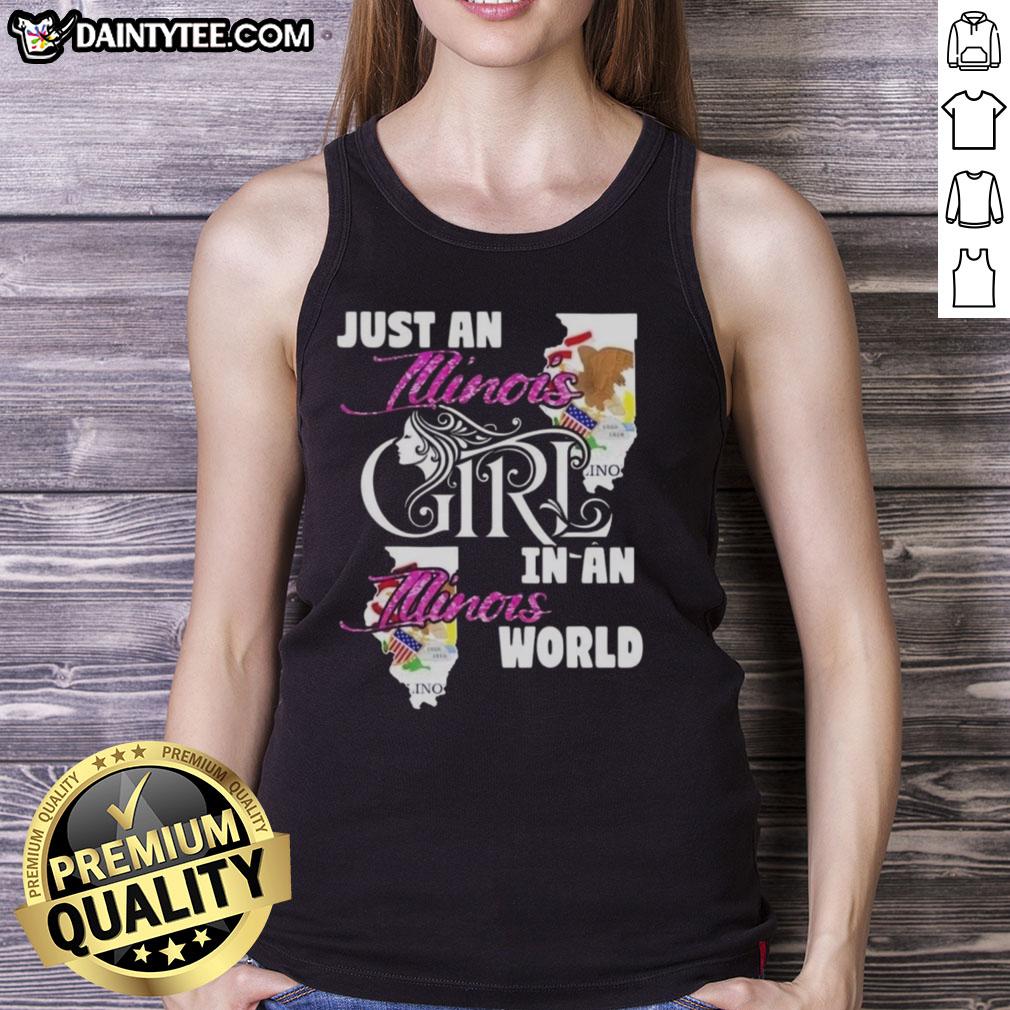 awesome-just-an-illinois-girl-in-a-illinois-world-tank-top Alt Text: Illinois girl wearing 'Awesome Just An Illinois Girl In A Illinois World' tank top, showcasing state pride and style.