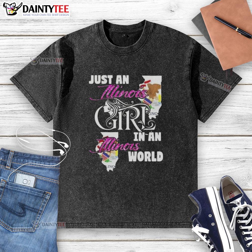 awesome-just-an-illinois-girl-in-a-illinois-world-washed-t-shirt Awesome just an Illinois girl in a Illinois world washed t-shirt design featuring vibrant colors and stylish typography.