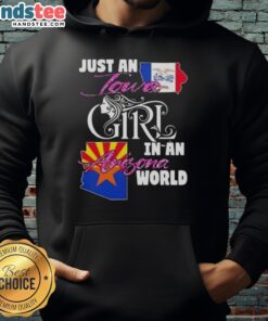 Awesome Iowa girl in an Arizona world hoodie, showcasing a trendy and casual style perfect for any season.