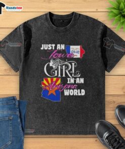 Alt Text: Iowa girl in Arizona world wearing a washed t-shirt, showcasing a trendy casual style perfect for summer outings.