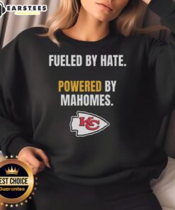 Awesome Kansas City Chiefs Fueled By Hate Powered By Mahomes Sweatshirt featuring bold team graphics and vibrant colors.