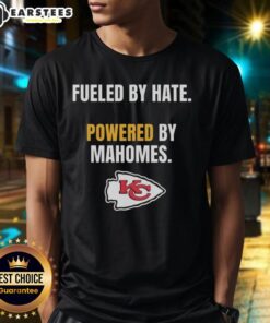 Awesome Kansas City Chiefs Fueled By Hate Powered By Mahomes T-Shirt featuring bold graphics and vibrant team colors.