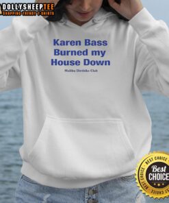Awesome Karen Bass Burned My House Down Malibu Dirtbike Club Hoodie showcased in a stylish urban setting.