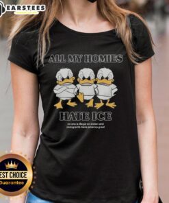 Alt Text: Awesome Larry Nance Jr. All My Homies Hate Ice Ladies Tee featuring bold graphic design and vibrant colors.