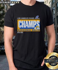 Awesome Los Angeles Rams Champs Divisional Round 2025-26 T-Shirt featuring team colors and logo, perfect for fans.