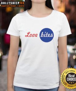 Awesome Love Bites logo on a stylish ladies tee, perfect for expressing love and fun fashion.