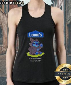 Awesome Lowe's gift card with Toothless and Stitch design on a stay different, stay weird tank top for unique style.