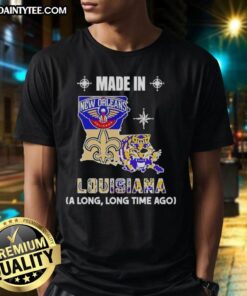 Awesome Made In Louisiana A Long Long Time Ago State Mashup Logo Teams T-Shirt design featuring vibrant colors and unique graphics.