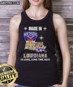 Alt Text: Awesome Made In Louisiana A Long Long Time Ago State Mashup Logo on a stylish tank top for teams and fans.