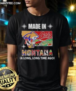 Alt Text: Awesome Made In Montana A Long Long Time Ago State Mashup Logo on a stylish T-shirt for teams and fans.