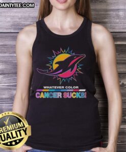 Miami Dolphins football tank top in vibrant colors, featuring 'Cancer Sucks' logo, perfect for fans and supporters.