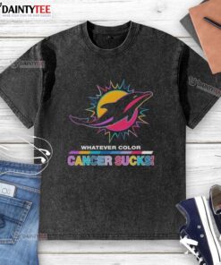 Awesome Miami Dolphins football washed t-shirt featuring colorful design supporting cancer awareness.