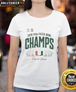 Miami Hurricanes 2026 Fiesta Bowl Champs ladies tee, featuring vibrant team colors and celebratory design.