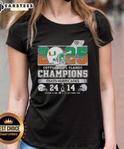 Miami Hurricanes beat Ohio State Buckeyes in Cotton Bowl Classic 2025; stylish ladies tee showcasing team pride.