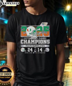 Awesome Miami Hurricanes Beat Ohio State Buckeyes Cotton Bowl Classic 2025 T-Shirt design featuring team logos and vibrant colors.