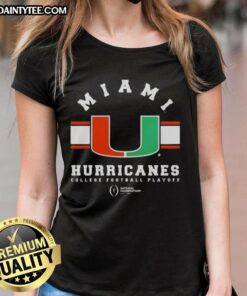 2026 Miami Hurricanes College Football Playoff National Championship logo on a ladies tee shirt.
