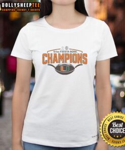 Alt Text: Miami Hurricanes Football Fiesta Bowl Champions 2026 Ladies Tee showcasing team pride and vibrant design.
