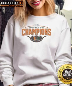 Alt Text: Awesome Miami Hurricanes Football Fiesta Bowl Champions CFP 2026 Sweatshirt featuring team colors and logo.