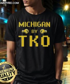 Awesome Michigan by Tko Jon Rothstein Classic Video Game T-Shirt featuring retro graphics and vibrant colors.