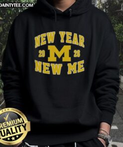 Alt Text: Awesome Michigan Wolverines Football New Year New Me 2026 logo hoodie featuring bold graphics and team colors.