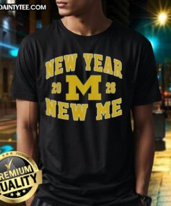 Alt Text: Awesome Michigan Wolverines Football New Year New Me 2026 logo T-shirt featuring vibrant colors and team spirit design.