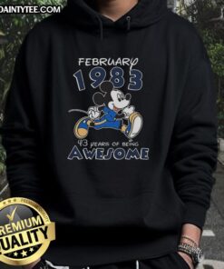 Awesome Mickey Mouse hoodie from February 1983 celebrating 43 years of being awesome, featuring classic Mickey design.