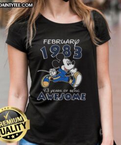 Awesome Mickey Mouse February 1983 tee for ladies celebrating 43 years of Mickey's iconic charm and style.