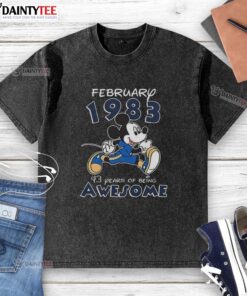 Awesome Mickey Mouse February 1983 washed t-shirt celebrating 43 years of creativity and nostalgia in vibrant colors.