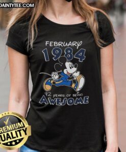 Alt Text: Awesome Mickey Mouse February 1984 ladies tee celebrating 42 years of being awesome with a vibrant design.