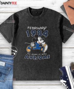 Awesome Mickey Mouse February 1984 washed t-shirt showcasing 42 years of iconic design and nostalgia.
