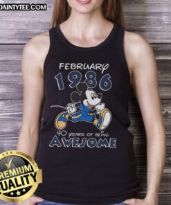 Awesome Mickey Mouse February 1986 tank top celebrating 40 years of being awesome, featuring classic Mickey design.