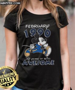 Awesome Mickey Mouse February 1990 tee celebrating 36 years of being awesome. Stylish ladies' shirt design.