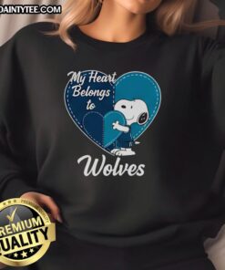 Awesome Minnesota Timberwolves X Snoopy Cartoon Valentine 2026 Sweatshirt featuring vibrant graphics and team logo.