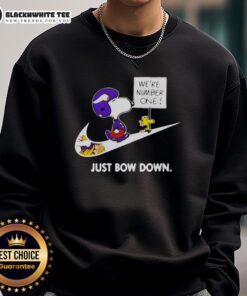 Awesome Minnesota Vikings Are Number One Just Bow Down Snoopy Sweatshirt featuring a vibrant design and team colors.