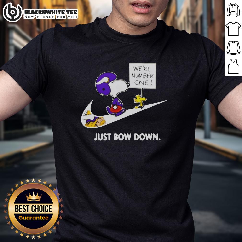 Awesome Minnesota Vikings Are Number One Just Bow Down Snoopy T Shirt Awesome Minnesota Vikings Number One Snoopy T-Shirt design featuring Snoopy in Vikings gear, perfect for fans.