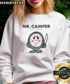 Awesome Mr. Camper by Jason Voorhees sweatshirt featuring a spooky design perfect for horror fans and cozy wear.