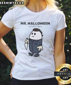 Awesome Mr. Halloween by Michael Myers ladies tee featuring a spooky design perfect for Halloween celebrations.