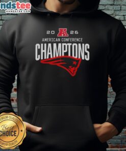 2026 New England Patriots American Conference Champions big logo hoodie, showcasing team pride and style.