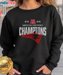 2026 New England Patriots American Conference Champions big logo sweatshirt, perfect for fans and game day style.