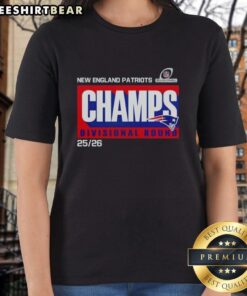 Awesome New England Patriots Champs Divisional Round 2025-26 Ladies Tee featuring vibrant team colors and stylish design.