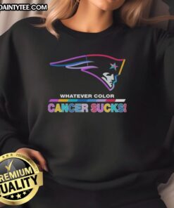 Alt Text: Awesome New England Patriots Football sweatshirt in vibrant colors supporting cancer awareness and research.