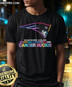 New England Patriots Football T-Shirt featuring 'Cancer Sucks' logo in vibrant colors, perfect for fans and supporters.