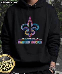 Awesome New Orleans Saints football hoodie with colorful 'Cancer Sucks' logo, perfect for fans supporting a cause.